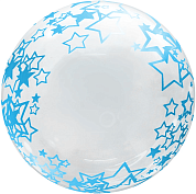 Шар (18''/46 см) Сфера 3D, Deco Bubble, Голубые звезды, Прозрачный, Кристалл, 1 шт. в упак.