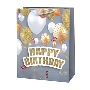 Пакет подарочный, С Днем Рождения (яркий цвет), Дизайн №4, с блестками, 23*18*10 см, 1 шт.