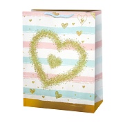 Пакет подарочный, Ванильное сердце, Дизайн №3, с блестками, 32*26*10 см, 1 шт.