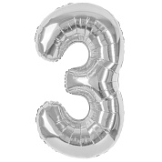 Шар (40''/102 см) Цифра, 3, Серебро, 1 шт. в уп.