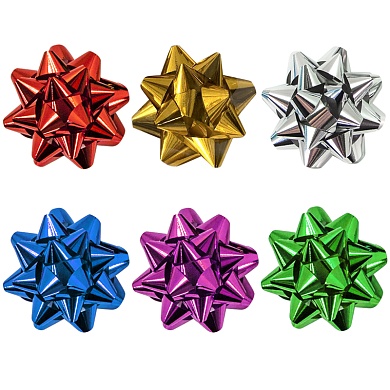 Бант Звезда, Набор из 6 цветов, Ассорти, Металлик, 6,3 см, 40 шт.