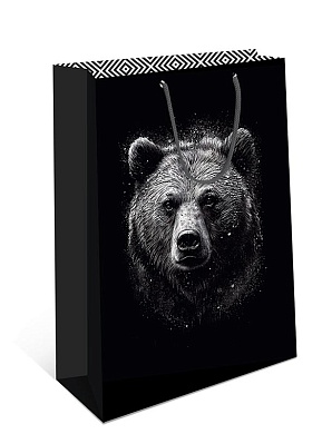 Пакет подарочный, Медведь, Черный, 32*26*12 см, 1 шт.