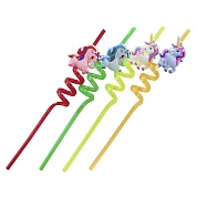 Трубочки для коктейлей (пластик), Единороги, Разноцветный, 4 шт.