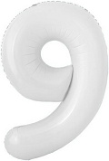 Шар с клапаном (16''/41 см) Мини-цифра, 9, Белый, 1 шт. 