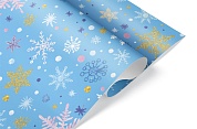 Упаковочная бумага (0,7*1 м) Волшебные снежинки, Голубой, 1 шт.