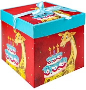 Коробка складная, с бантом Поздравление от жирафика, 10*10*10 см, 1 шт. 