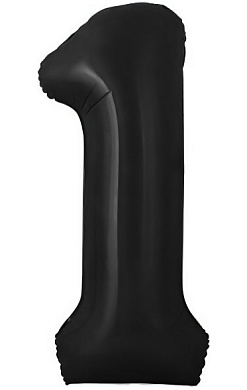 Шар с клапаном (16''/41 см) Мини-цифра, 1, Черный, 1 шт. 