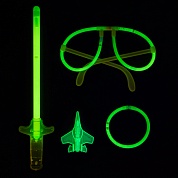Флуоресцентный набор для мальчика, (очки, браслет, меч, самолет), Зеленый, 22 см, 1 шт. 