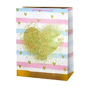 Пакет подарочный, Ванильное сердце, Дизайн №1, с блестками, 24*18*8,5 см, 1 шт.