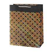 Пакет подарочный, Золотой узор на черном, Дизайн №3, Металлик, 23*18*8 см, 1 шт.