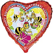 Шар 18"/45 см Сердце С Днем рождения (пчелы) Красный