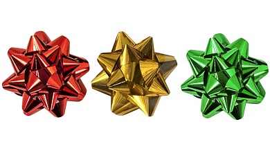 Бант Звезда, Микс 3 цвета, Красный/Золото/Зеленый, Металлик, 7,6 см, 6 шт.