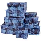 Набор коробок Шотландская клетка, Синий, 33*20*13 см, 10 шт. 