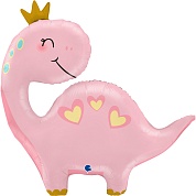 Шар (14''/36 см) Мини-фигура, Динозаврик Принцесса, Розовый, 1 шт. 