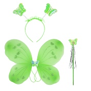 Набор (ободок, крылья, волшебная палочка), Фея Бабочка, Зеленый, с блестками, 48*38 см, 1 шт. 