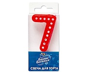 Свеча Цифра, 7 Белые точки, Красный, 4,3 см, 1 шт.