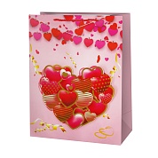 Пакет подарочный 3D, Прелестные сердечки, Дизайн №1, Металлик, 32*26*10 см, 1 шт.