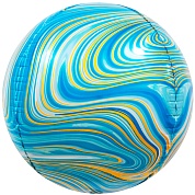 Шар (24''/61 см) Сфера 3D, Мраморная иллюзия, Голубой, Агат, 1 шт.