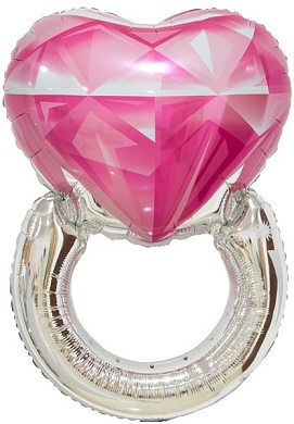Шар с клапаном (15''/38 см) Мини-сердце, Кольцо с бриллиантом, Розовый, 1 шт.