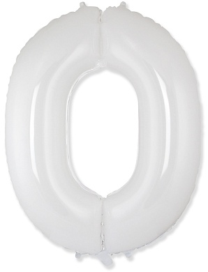 Шар (40''/102 см) Цифра, 0, Белый, 1 шт. 