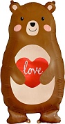 Шар (31''/79 см) Фигура, Мишка с сердцем, 1 шт.