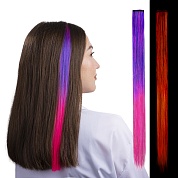 Цветная прядь для волос, Двухцветная, на заколке, 5,5 гр., Фиолетовый/Розовый, 50*3,3 см, 1 шт. 