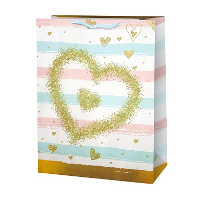Пакет подарочный, Ванильное сердце, Дизайн №3, с блестками, 40*31*12 см, 1 шт.