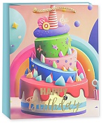 Пакет подарочный, Happy Birthday, Праздничный микс, Дизайн №1, Металлик, 32*26*10 см, 1 шт.
