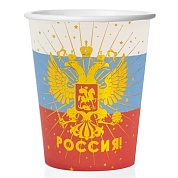 Стаканы (250 мл) Россия! (герб), Золото/Триколор, 6 шт.
