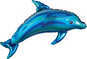 Шар (40''/102 см) Фигура, Дельфин, Голубой, 1 шт.