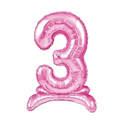 Шар (32''/81 см) Цифра, 3 на подставке, Розовый, 1 шт. в уп.