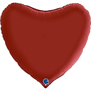 Шар (36''/91 см) Сердце, Рубиново-красный, Сатин, 1 шт.