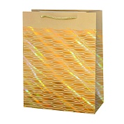 Пакет подарочный, Золотой узор на бежевом, Дизайн №2, Металлик, 23*18*8 см, 1 шт.