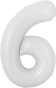 Шар с клапаном (16''/41 см) Мини-цифра, 6, Белый, 1 шт. 
