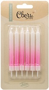 Свечи Розовое сияние, Градиент, с блестками, 0,75*8 см, 6 шт. с держат.