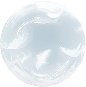 Шар (18''/46 см) Сфера 3D, Deco Bubble, Белые перья, Прозрачный, 1 шт. в упак.