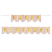 Гирлянда Флажки, Happy Birthday, Бежевый/Золото, Металлик, 500 см, 16*12 см, 1 упак.