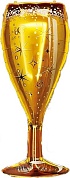 Шар (30''/76 см) Фигура, Бокал Шампанское, Сверкающие искры, Золото, 1 шт.