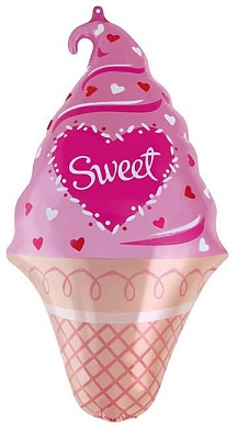 Шар с клапаном (17''/43 см) Мини-фигура, Мороженое, Сладкие сердечки, Розовый, 1 шт.
