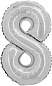 Шар с клапаном (16''/41 см) Мини-цифра, 8, Серебро, 1 шт.