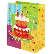 Пакет подарочный, С Днем Рождения! (торт и свечи), 31*22*10 см, 1 шт.