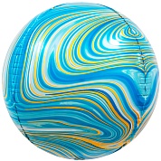 Шар (24''/61 см) Сфера 3D, Мраморная иллюзия, Голубой, Агат, 1 шт.