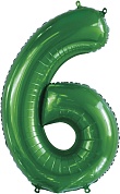 Шар (34''/86 см) Цифра, 6, Slim, Зеленый, 1 шт. в упак.