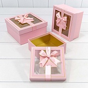 Набор коробок С окошком и бантом, Розовый, 19*19*9,5 см, 3 шт. 