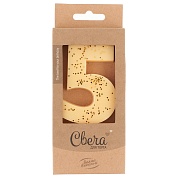 Свеча Цифра, 5 ЭКО, Кремовый, с блестками, 4,3*7,5 + 4,5 см, 1 шт. с держат.