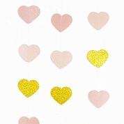 Гирлянда-подвеска Сердце, Розовый микс, с блестками, 180 см, 1 шт.