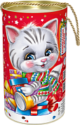 Туба из картона Друзья и новогодние подарки (с анимацией), с блестками, 12*22*12 см, 1 шт.
