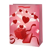 Пакет подарочный, Воздушные шары-сердечки, Дизайн №4, с блестками, 23*18*8,5 см, 1 шт.