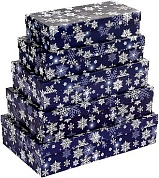 Набор коробок Ночные снежинки, Темно-синий, 30*18*7 см, 5 шт.