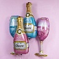 Шар (35''/89 см) Фигура, Бутылка Шампанское, Золотая корона, Розовый, 1 шт.